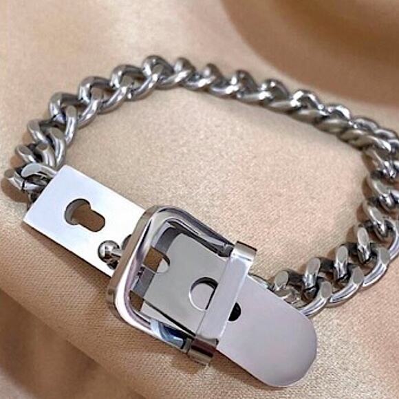Belt Buckle Silver Chain Bracelet Stainless Steel - Picture 6 of 8